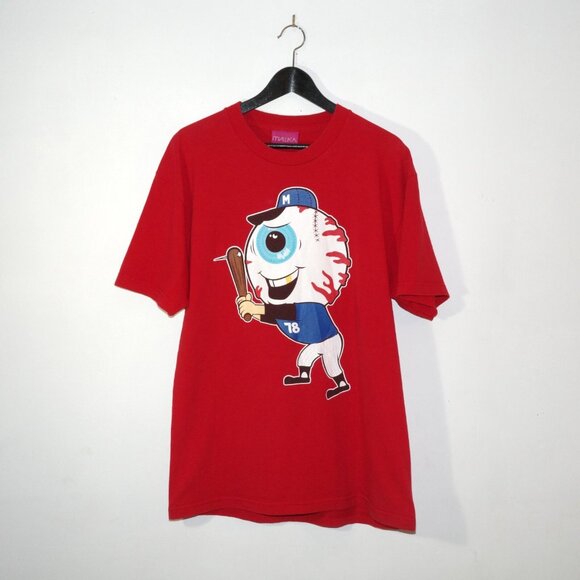 Mishka NYC Eye Baseball Graphic Tee Red Mens Large Made in USA - Picture 1 of 7